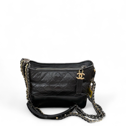 Chanel Quilted New Medium Gabrielle Hobo Calfskin Black