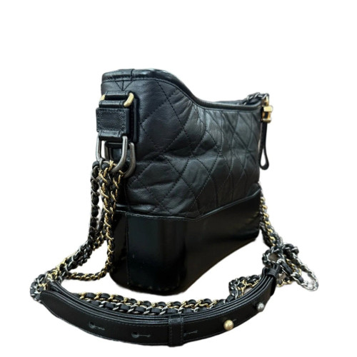 Chanel Quilted New Medium Gabrielle Hobo Calfskin Black
