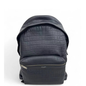 Yves Saint Laurent Backpack Calfskin Crocodile Embossed Black