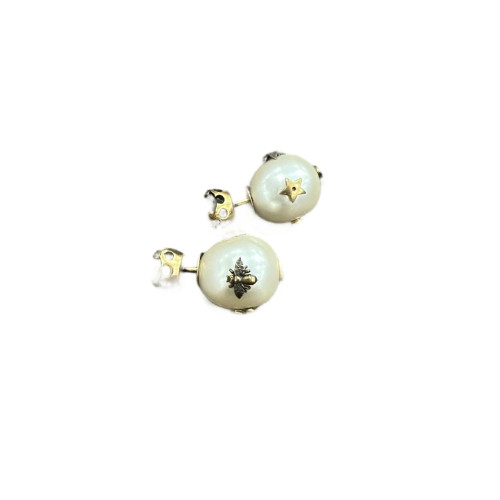 Dior Bee Stud Earrings Metal Faux Pearl White Gold Dior Bee Stud Earrings Metal Faux Pearl White Gold