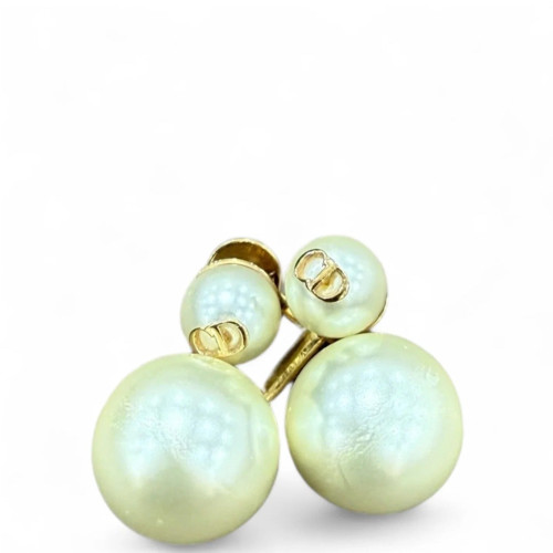 Dior Stud Earrings Resin Metal White Gold