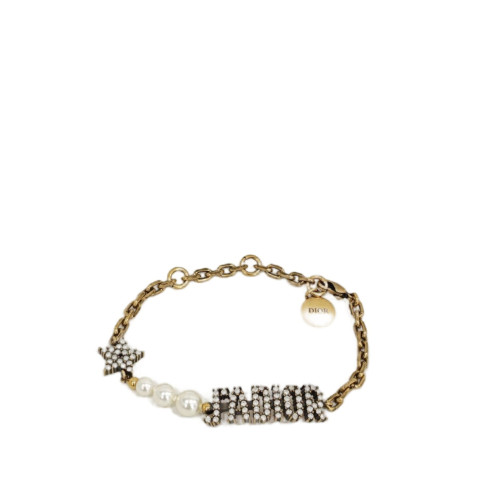 Dior J'adior Drop Bracelet Metal Resin Strass Gold White