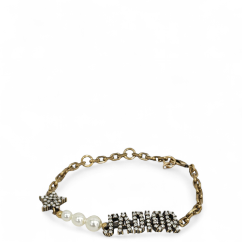 Dior J'adior Drop Bracelet Metal Resin Strass Gold White