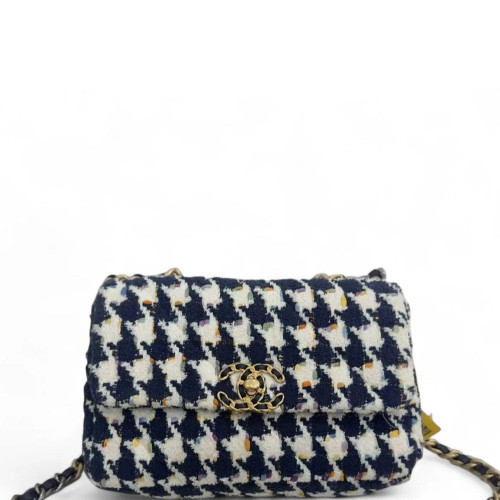 Chanel Shoulder Bag Tweed Navy White