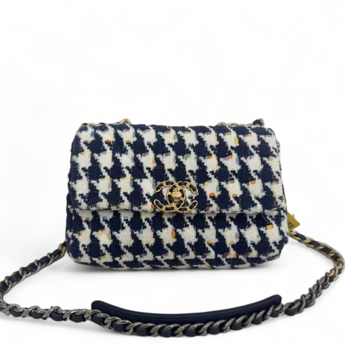 Chanel Shoulder Bag Tweed Navy White