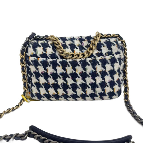 Chanel Shoulder Bag Tweed Navy White