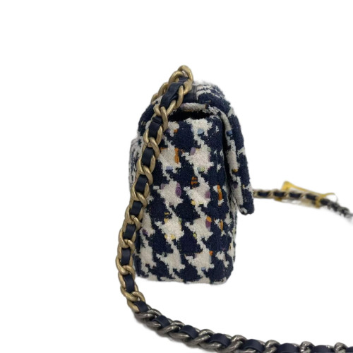 Chanel Shoulder Bag Tweed Navy White