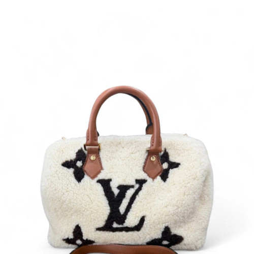 Louis Vuitton Speedy Bandouliere 25 Shearling White Brown Black