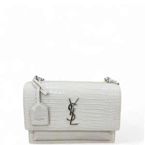 Yves Saint Laurent Medium Sunset Calfskin Crocodile Embossed White