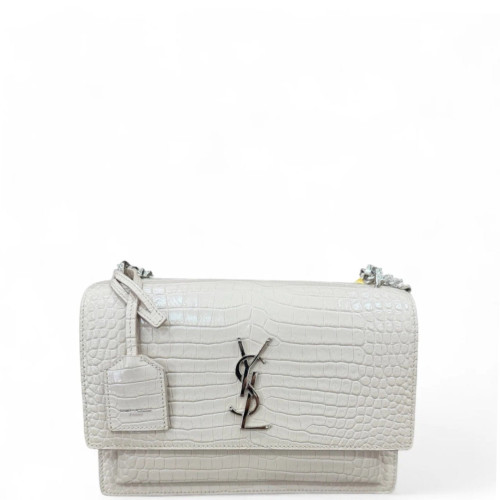 Yves Saint Laurent Medium Sunset Calfskin Crocodile Embossed White