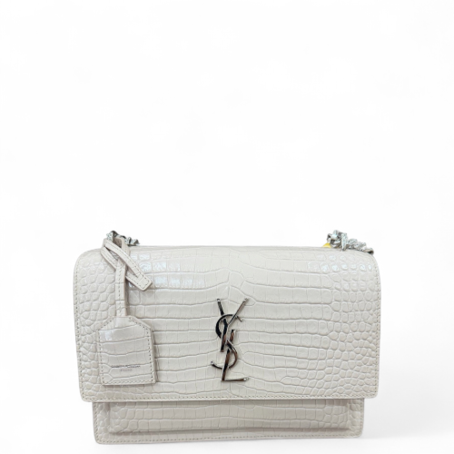Yves Saint Laurent Medium Sunset Calfskin Crocodile Embossed White