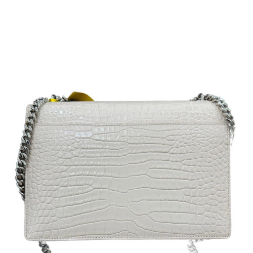 Yves Saint Laurent Medium Sunset Calfskin Crocodile Embossed White
