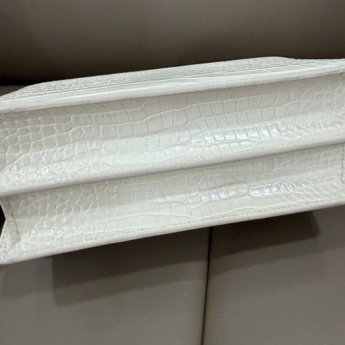 Yves Saint Laurent Medium Sunset Calfskin Crocodile Embossed White