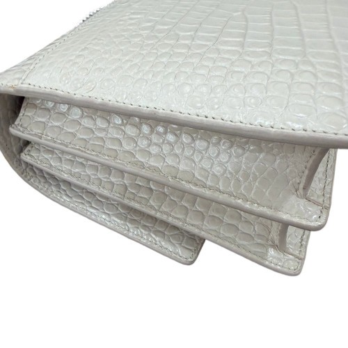 Yves Saint Laurent Medium Sunset Calfskin Crocodile Embossed White