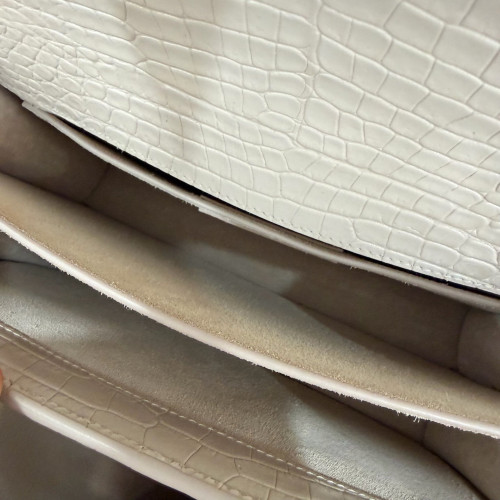 Yves Saint Laurent Medium Sunset Calfskin Crocodile Embossed White
