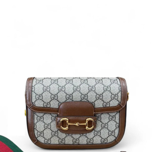 Gucci Web Mini Horsebit 1955 GG Supreme Monogram Calfskin Beige Brown Green