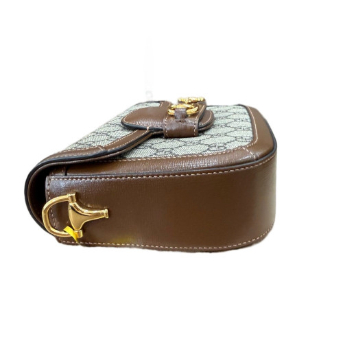 Gucci Web Mini Horsebit 1955 GG Supreme Monogram Calfskin Beige Brown Green