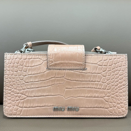 Miu Miu Wallet On Chain WOC Calfskin Crocodile Embossed Light Tan Miu Miu Wallet On Chain WOC Calfskin Crocodile Embossed Light Tan
