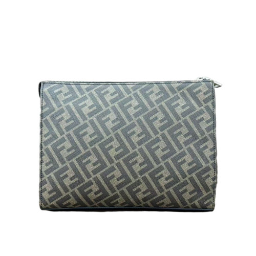 Fendi Clutch Calfskin Zucca Black Grey Light Brown