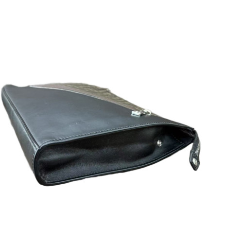 Fendi Clutch Calfskin Zucca Black Grey Light Brown