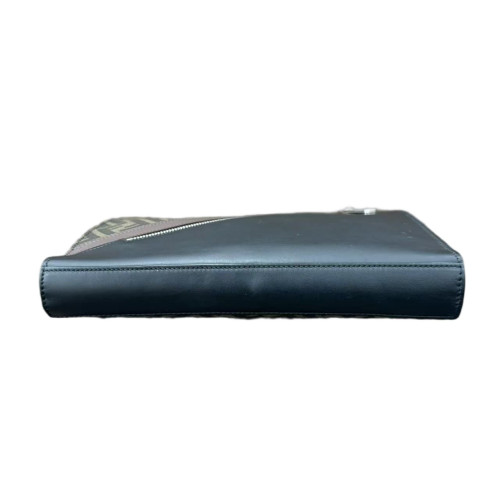Fendi Clutch Calfskin Zucca Black Grey Light Brown