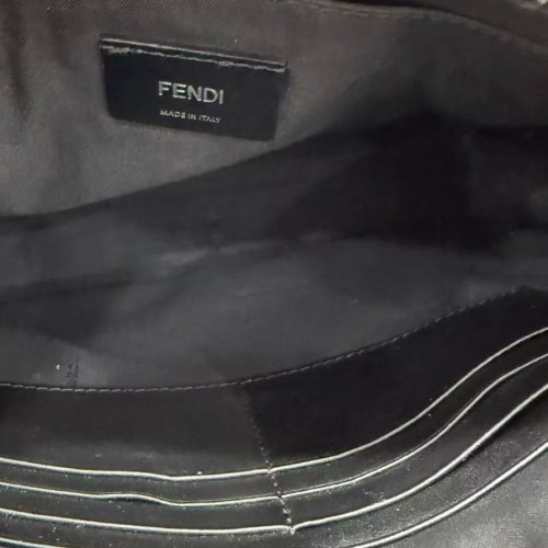 Fendi Clutch Calfskin Zucca Black Grey Light Brown