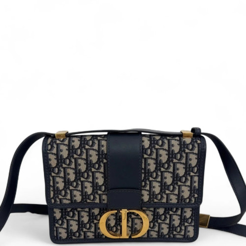 Dior 30 Montaigne Flap Bag Oblique Black Navy Beige