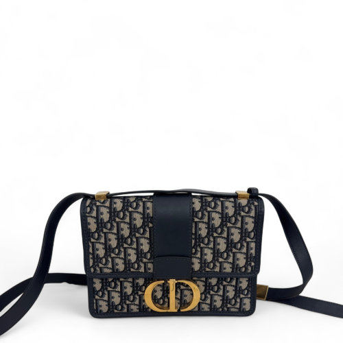 Dior 30 Montaigne Flap Bag Oblique Black Navy Beige