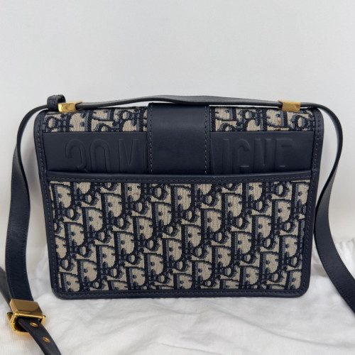Dior 30 Montaigne Flap Bag Oblique Black Navy Beige