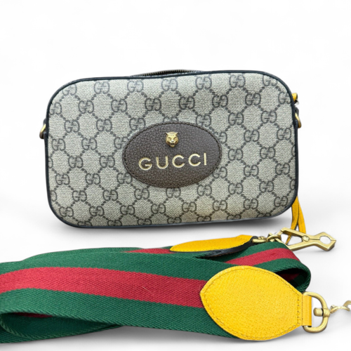 Gucci Neo Vintage Shoulder Bag GG Supreme Monogram Grained Calfskin Brown Green Red