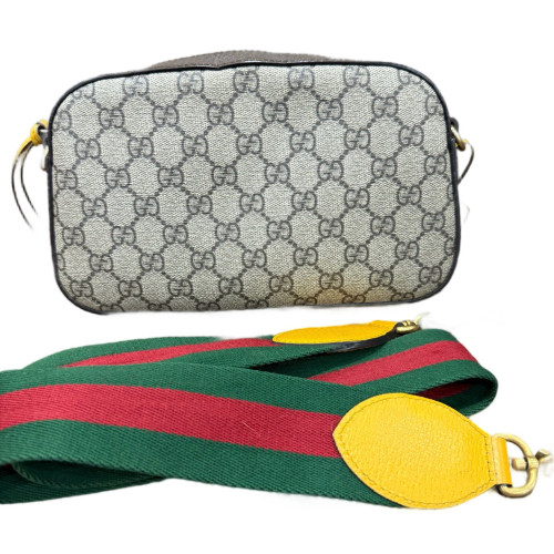 Gucci Neo Vintage Shoulder Bag GG Supreme Monogram Grained Calfskin Brown Green Red