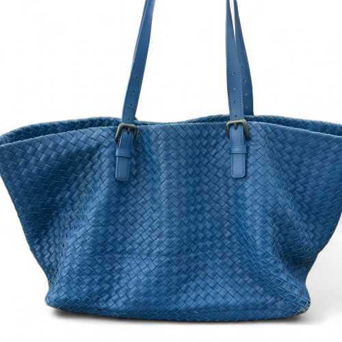 Bottega Veneta Tote Bag Lambskin Intrecciato Nappa Blue