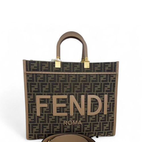 Fendi Tote Bag Zucca Calfskin Brown Dark Brown