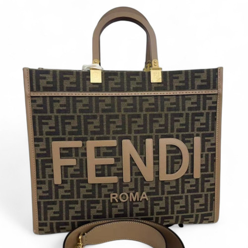 Fendi Tote Bag Zucca Calfskin Brown Dark Brown