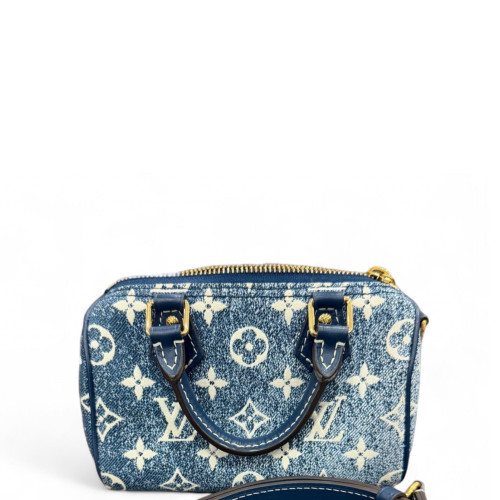 Louis Vuitton Nano Speedy Bandouliere Denim Monogram Blue White