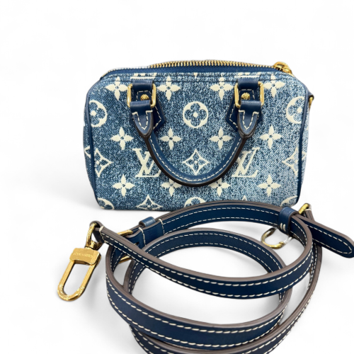 Louis Vuitton Nano Speedy Bandouliere Denim Monogram Blue White