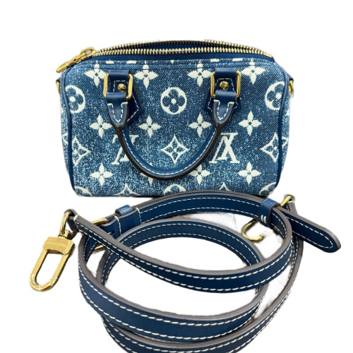 Louis Vuitton Nano Speedy Bandouliere Denim Monogram Blue White