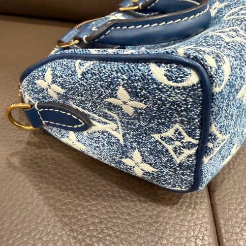 Louis Vuitton Nano Speedy Bandouliere Denim Monogram Blue White