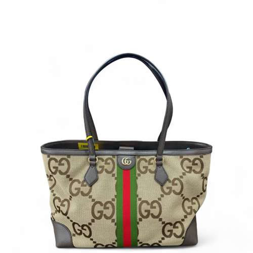 Gucci Web Tote Bag Canvas Monogram Jumbo GG Beige Brown Green