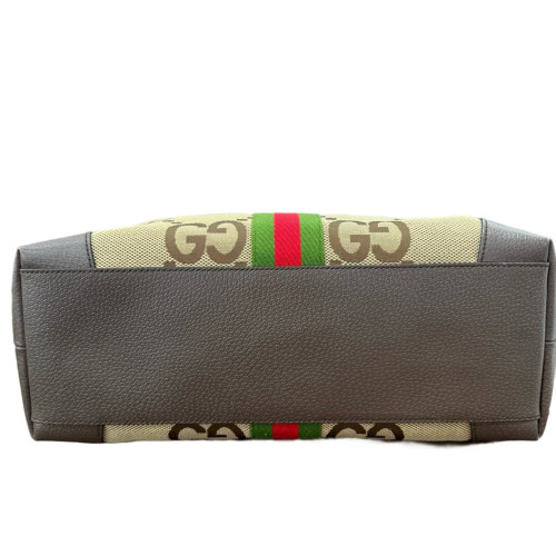 Gucci Web Tote Bag Canvas Monogram Jumbo GG Beige Brown Green
