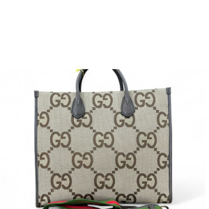 Gucci Tote Bag Canvas Monogram Jumbo GG Beige Brown Grey