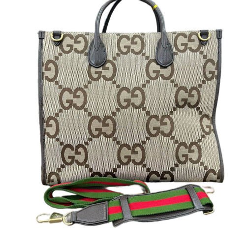 Gucci Tote Bag Canvas Monogram Jumbo GG Beige Brown Grey