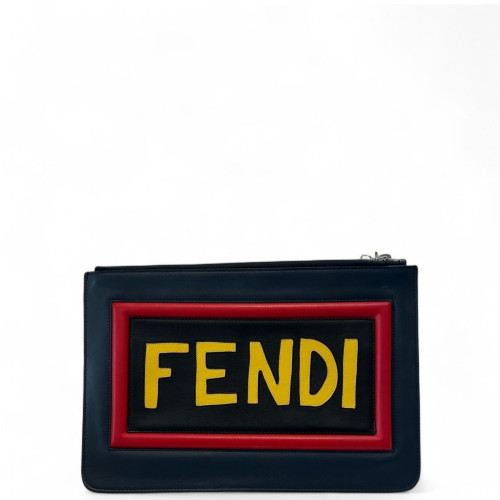 Fendi Bill Pouch Calfskin Black Red Yellow