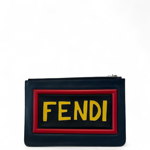 Fendi Bill Pouch Calfskin Black Red Yellow
