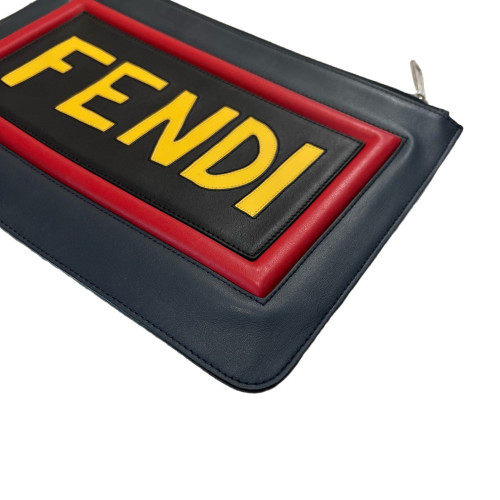 Fendi Bill Pouch Calfskin Black Red Yellow