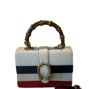Gucci Medium Dioysus Bamboo Top Handle Bag Calfskin White Blue Red