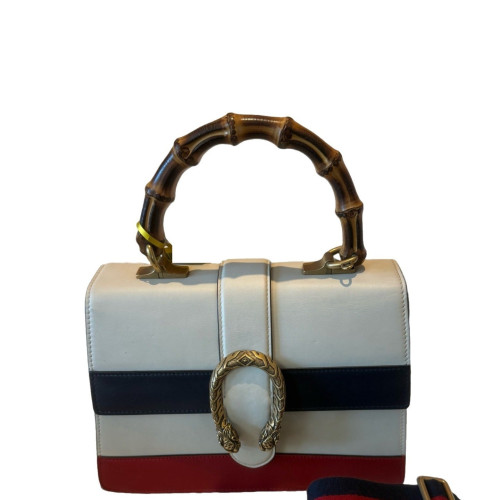 Gucci Medium Dioysus Bamboo Top Handle Bag Calfskin White Blue Red Gucci Medium Dioysus Bamboo Top Handle Bag Calfskin White Blue Red