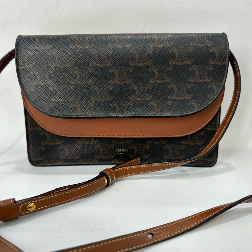 Celine Wallet On Chain WOC Triomphe Calfskin Brown Dark Brown