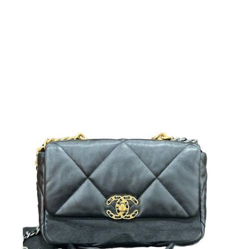 Chanel Quilted Small 19 Flag Lambskin Black
