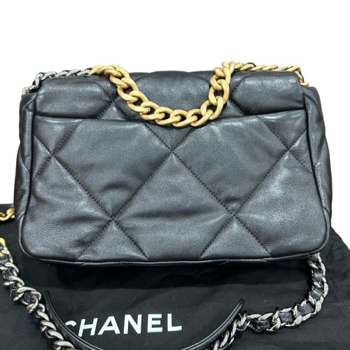 Chanel Quilted Small 19 Flag Lambskin Black
